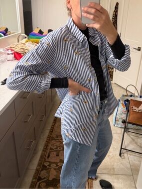 Scotch & Soda Blue and White Striped Embroidered Shirt